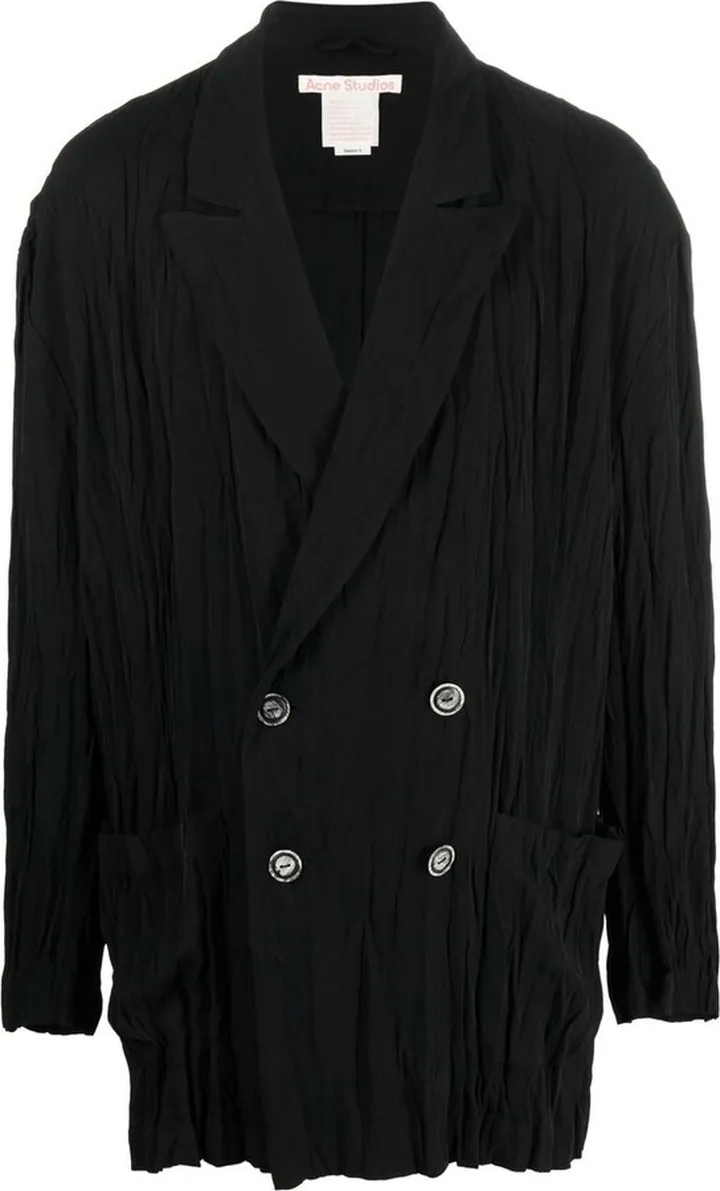 Double-Breasted Crinckle-Effect Coat