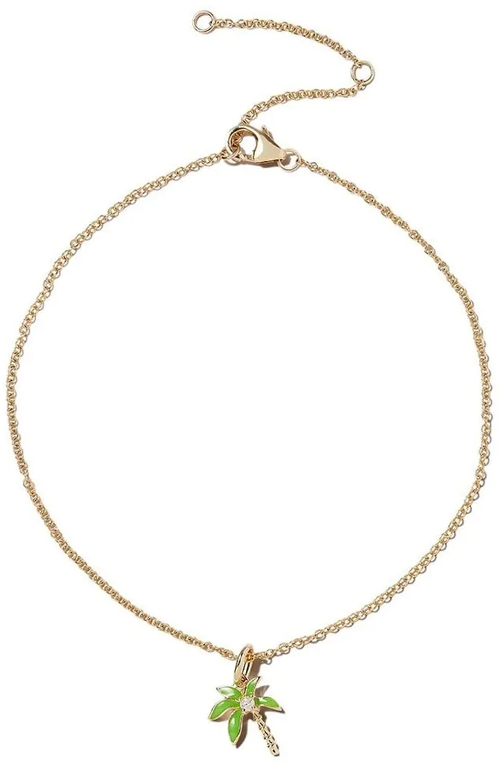 9kt Yellow Gold Palm Tree Diamond Charm Anklet