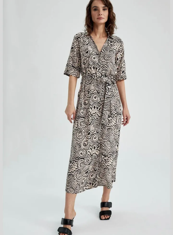 Woman Short Sleeve Woven Dress