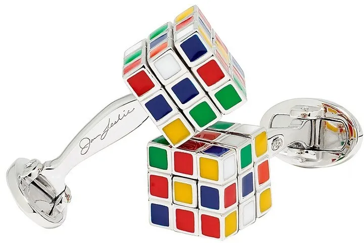 Moving Rubik's Cube Enamel Rhodium-Plated Cufflinks