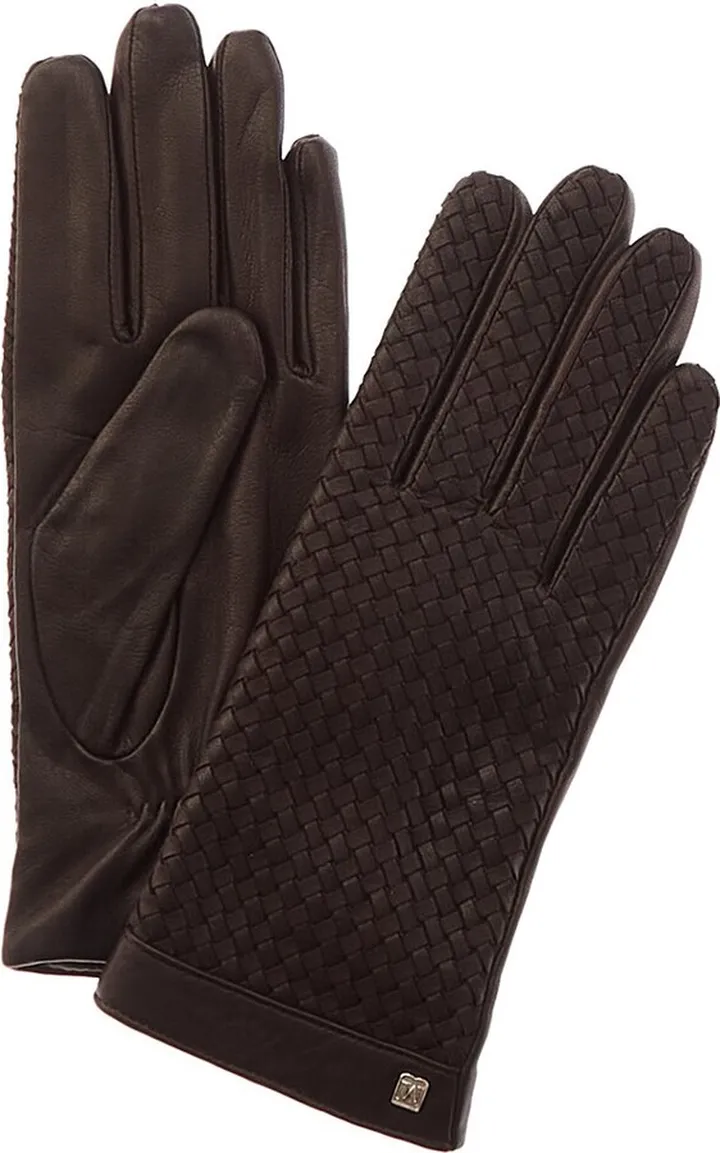 Bruno Magli Basket Weave Cashmere-Lined Leather Gloves