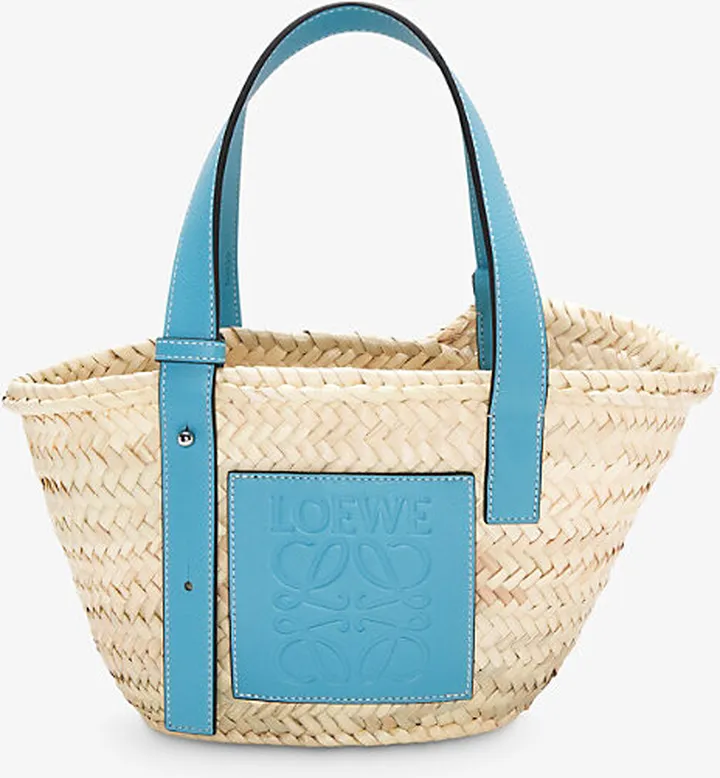 Light Blue Woven Raffia Small Basket bag