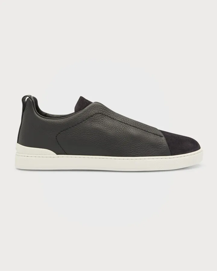 Men's Triple-Stitch Mix-Leather Slip-On Sneakers