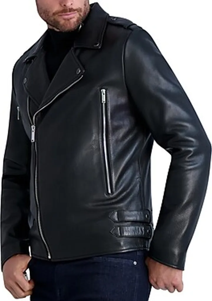 Karl Lagerfeld Paris Leather Asymmetric Full Zip Moto Jacket