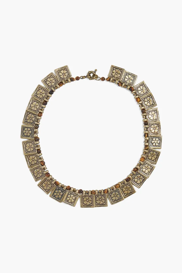 Burnished gold-tone and stone choker