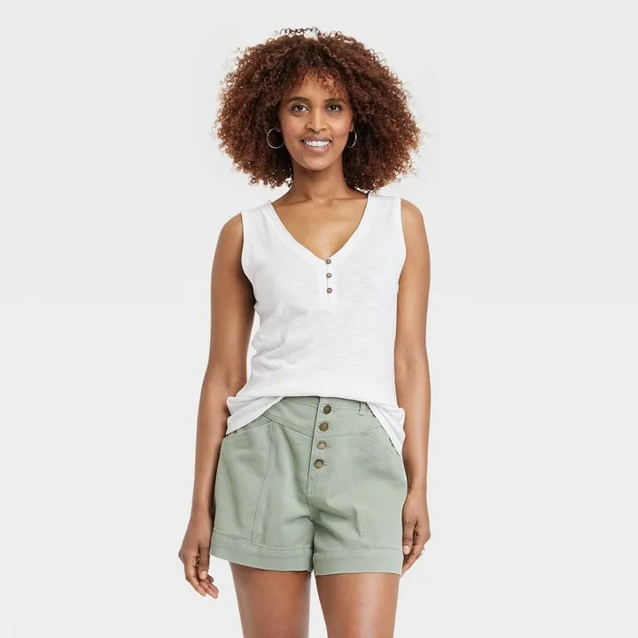 Women's V-Neck Henley Tank Top - Knox Rose™ White XXL