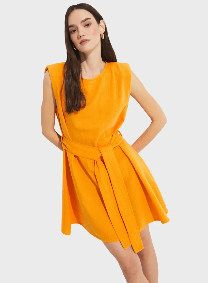 Tie Detail Crew Neck Dress