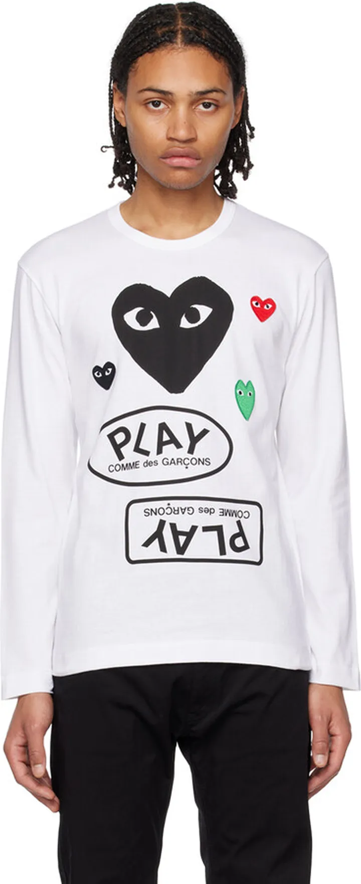 Comme des Garçons Play White Multi Heart Long Sleeve T-Shirt