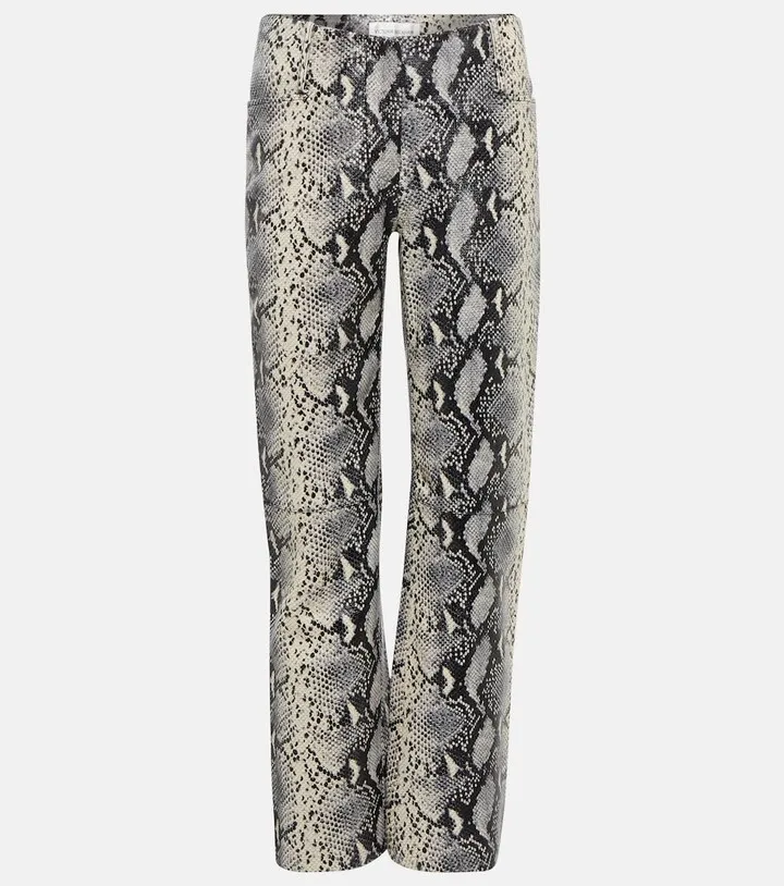 Snake-print straight leather pants