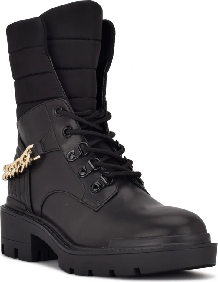 Nine West Women's Ihad Lace Up Chain Combat Booties Women's Shoes