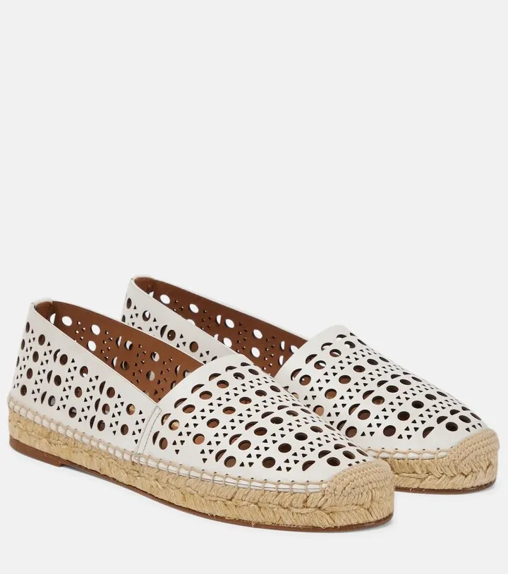 Laser-cut leather espadrilles