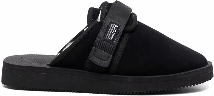 Black Shearling-lined Slippers In Leather Man Suicoke