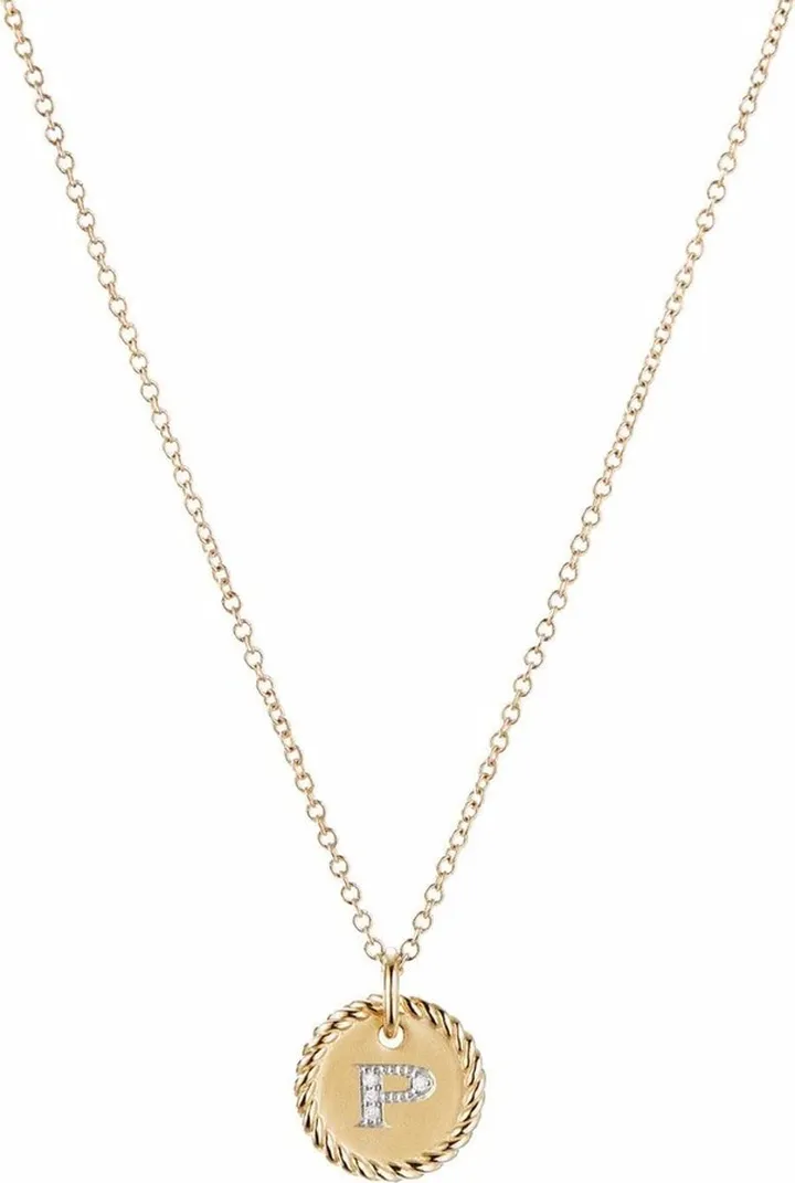 18kt yellow gold Initial P diamond charm necklace