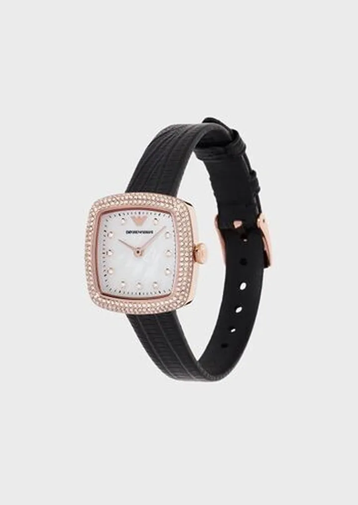 Two-Hand Black Leather Watch