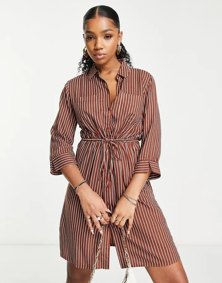 Only belted shirt dress in brown