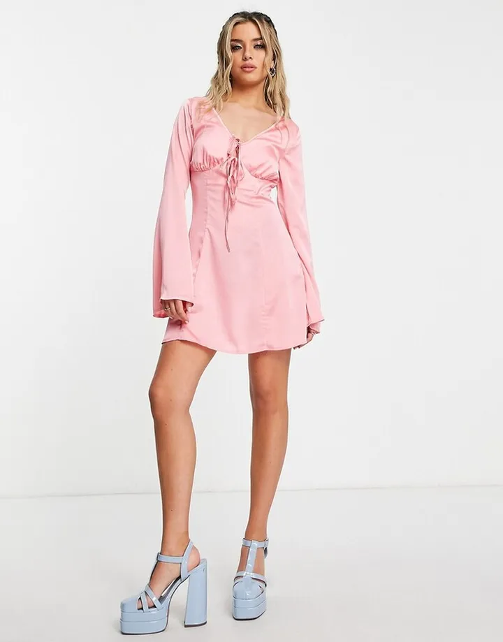 Public Desire satin tie mini slip dress in pink