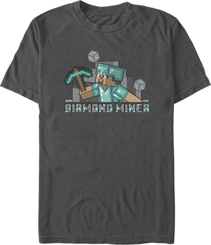 Men's Minecraft Diamond Miner T-Shirt - Charcoal - 3X Large