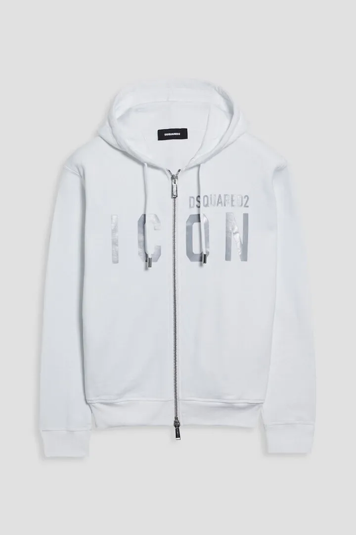 Icon printed cotton-fleece zip-up hoodie