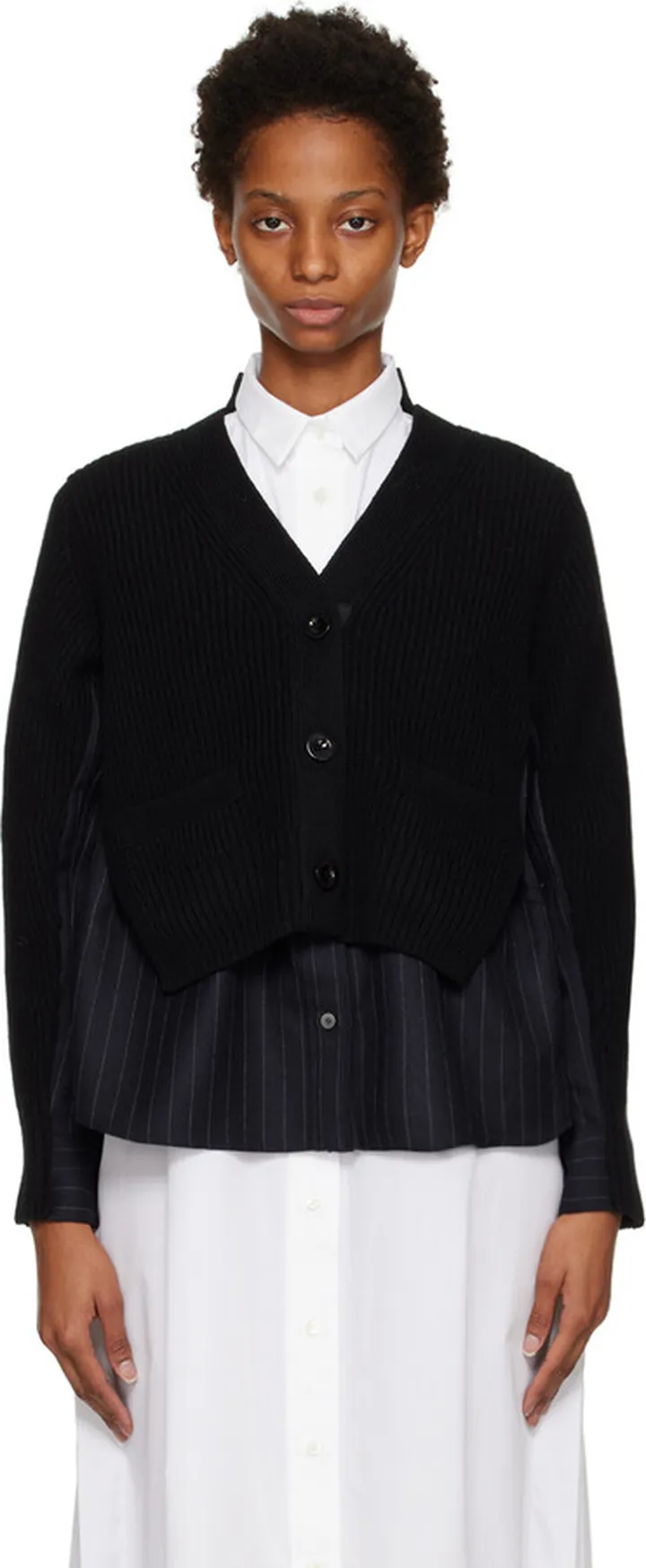sacai Navy & Black Overlay Cardigan