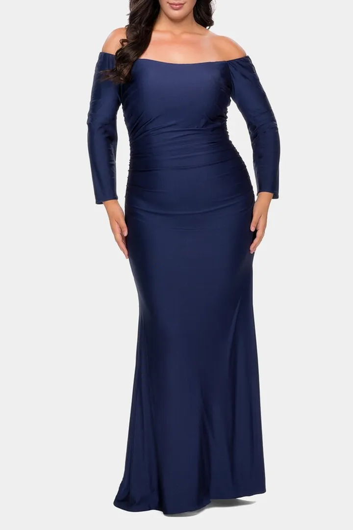 Off The Shoulder Jersey Plus Size Long Sleeve Gown