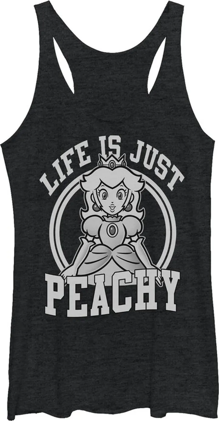 Women's Nintendo Princess Life is Just Peachy Racerback Tank Top - Black Heather - Large