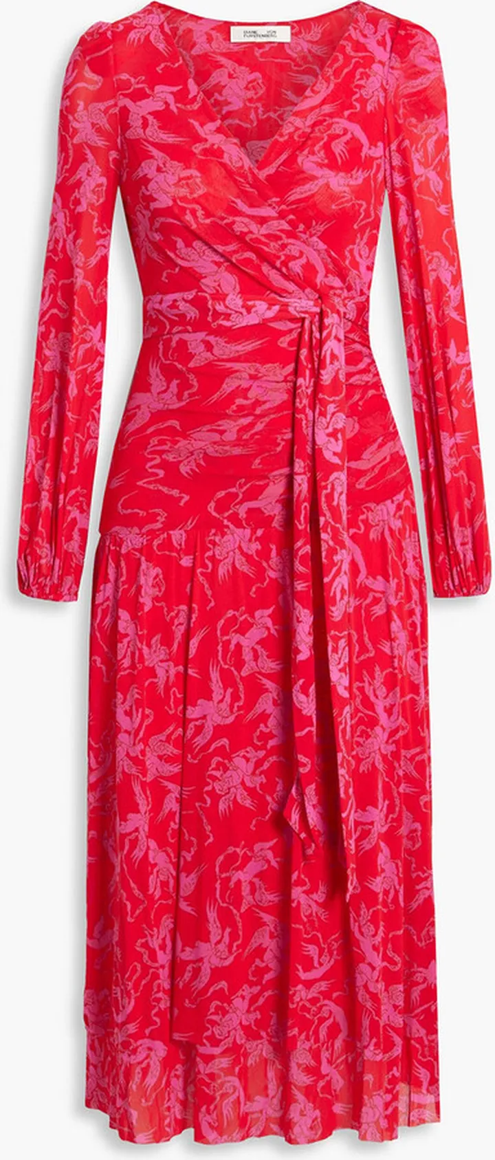 Catalina wrap-effect printed mesh midi dress