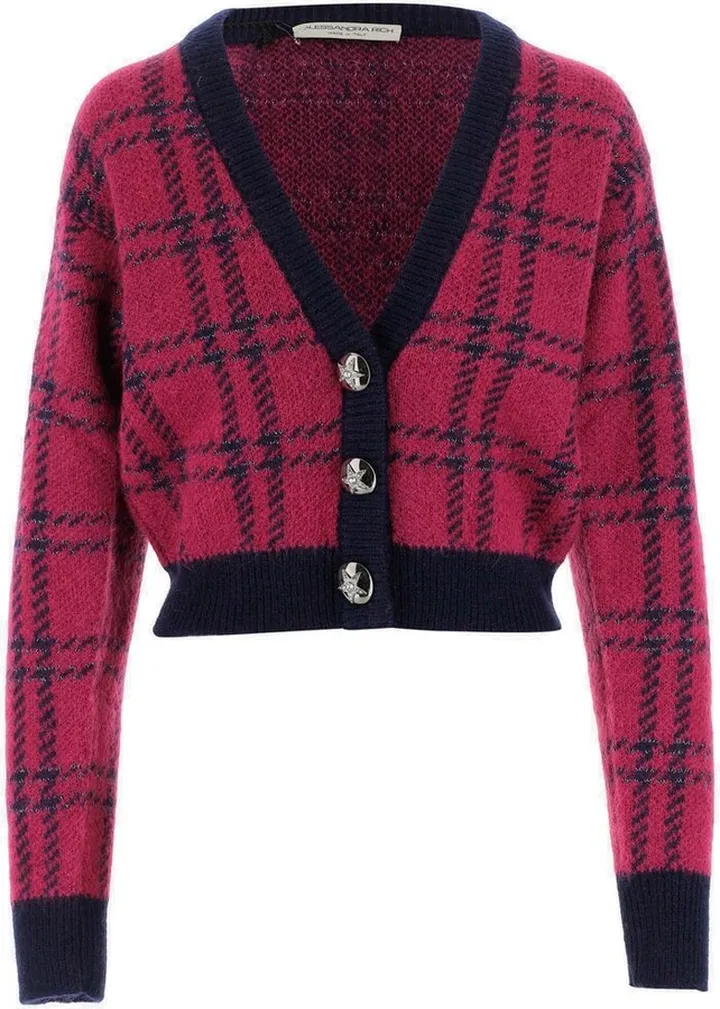 Alessandra Rich Checked V-Neck Cardigan