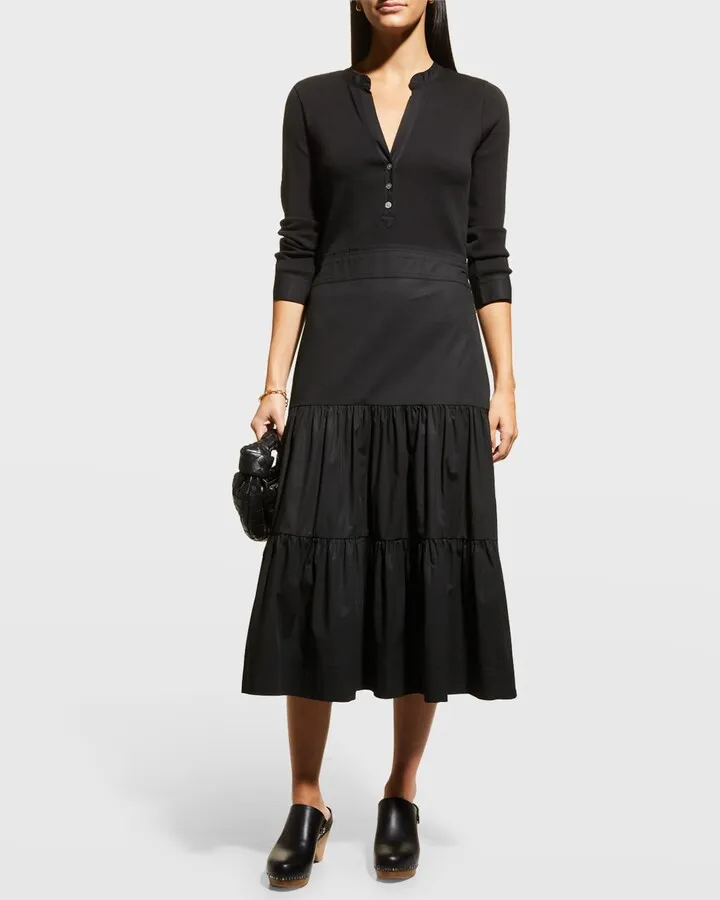 Peralta Knit Tiered Button-Front Midi Dress