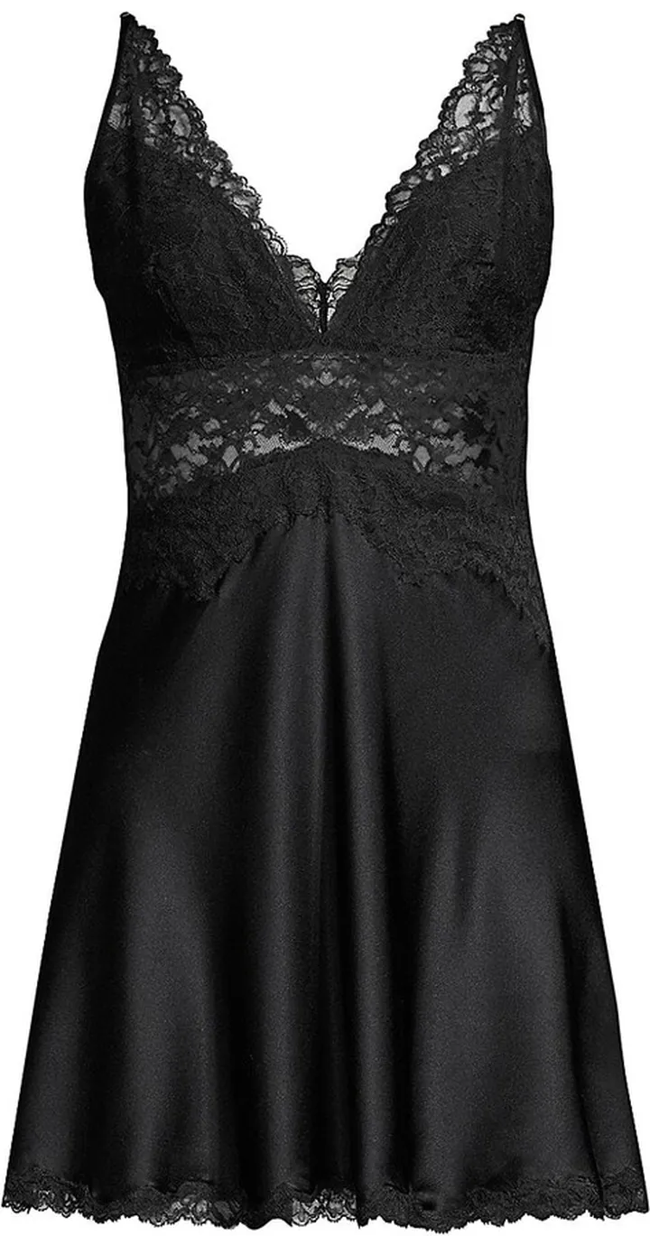 Josie Natori Sleek Lace Detail Silk Chemise