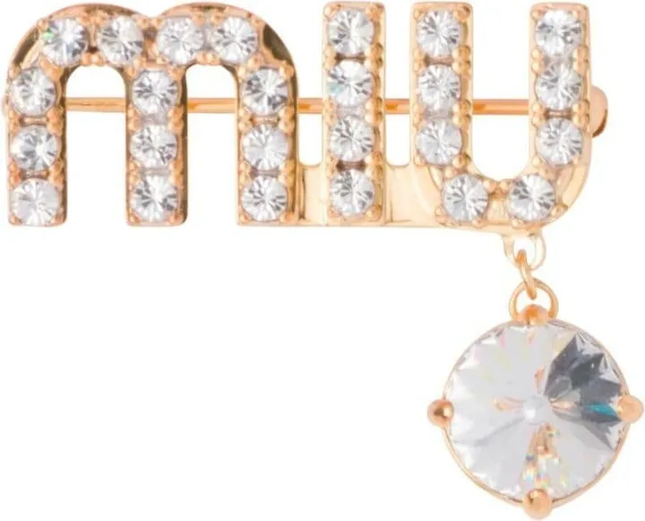Crystal-Embellished Logo Brooch