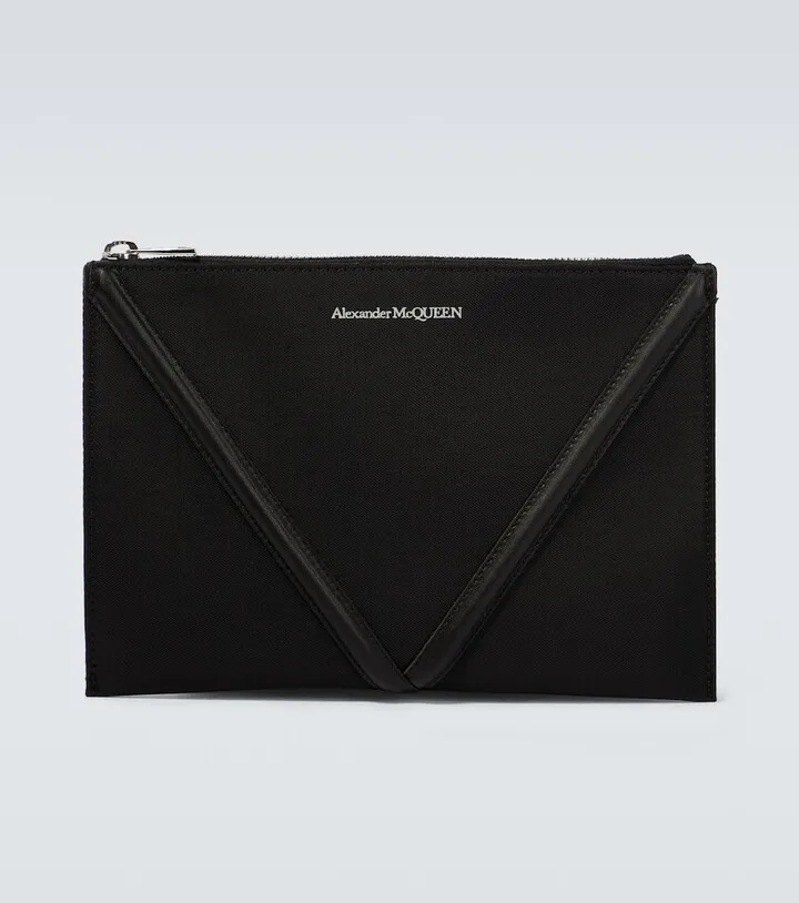 Leather-trimmed pouch
