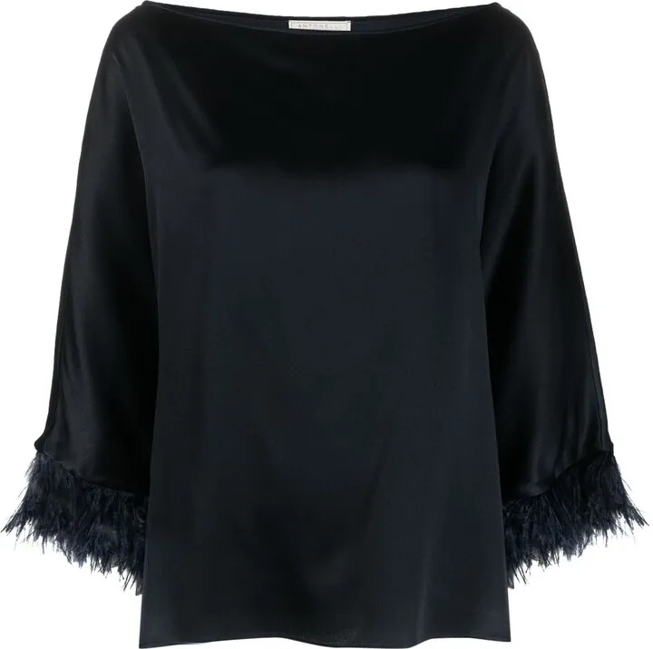 Cassandra feather-trim tunic top