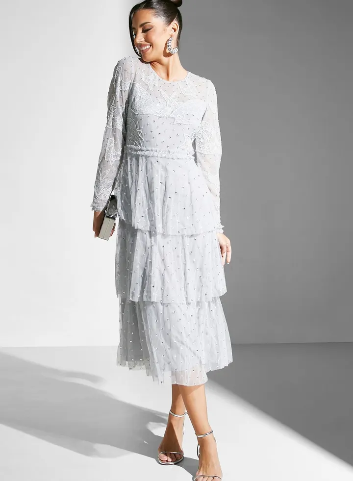 Embellished Ruffle Dress