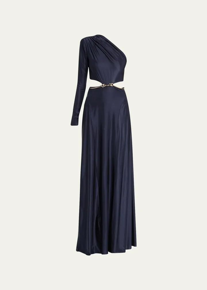 One-Shoulder Draped Cutout Gown
