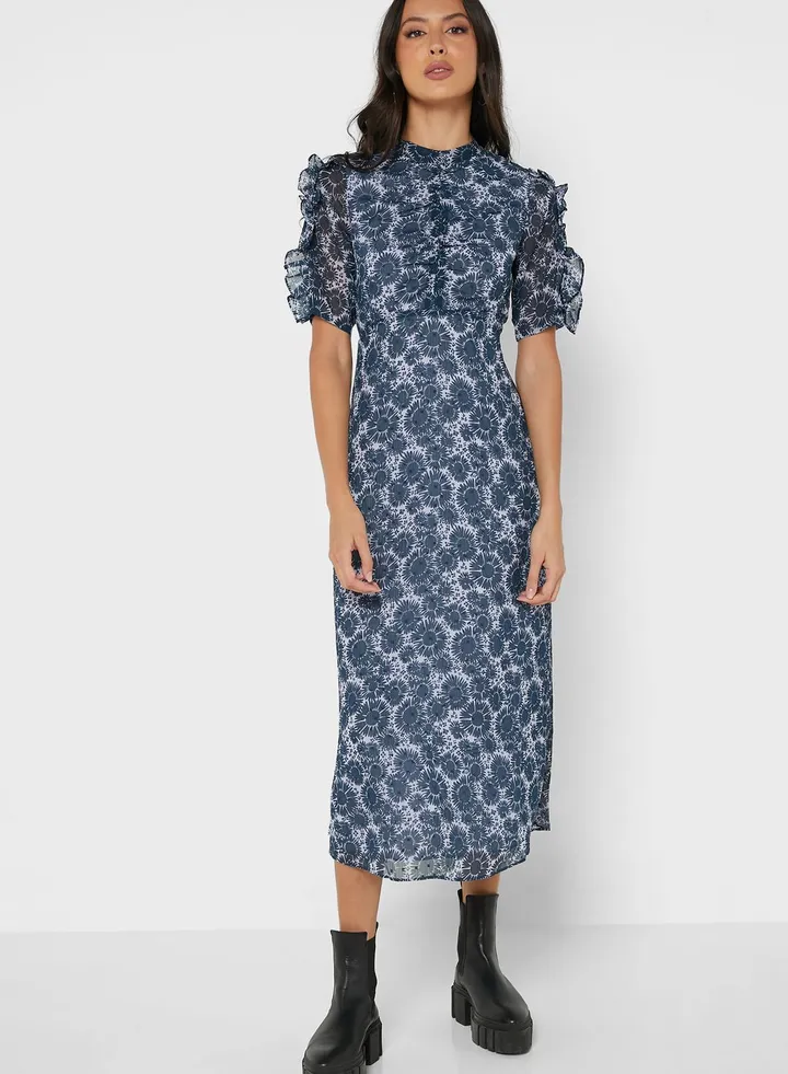 Printed Ruffle Sleeve Dress