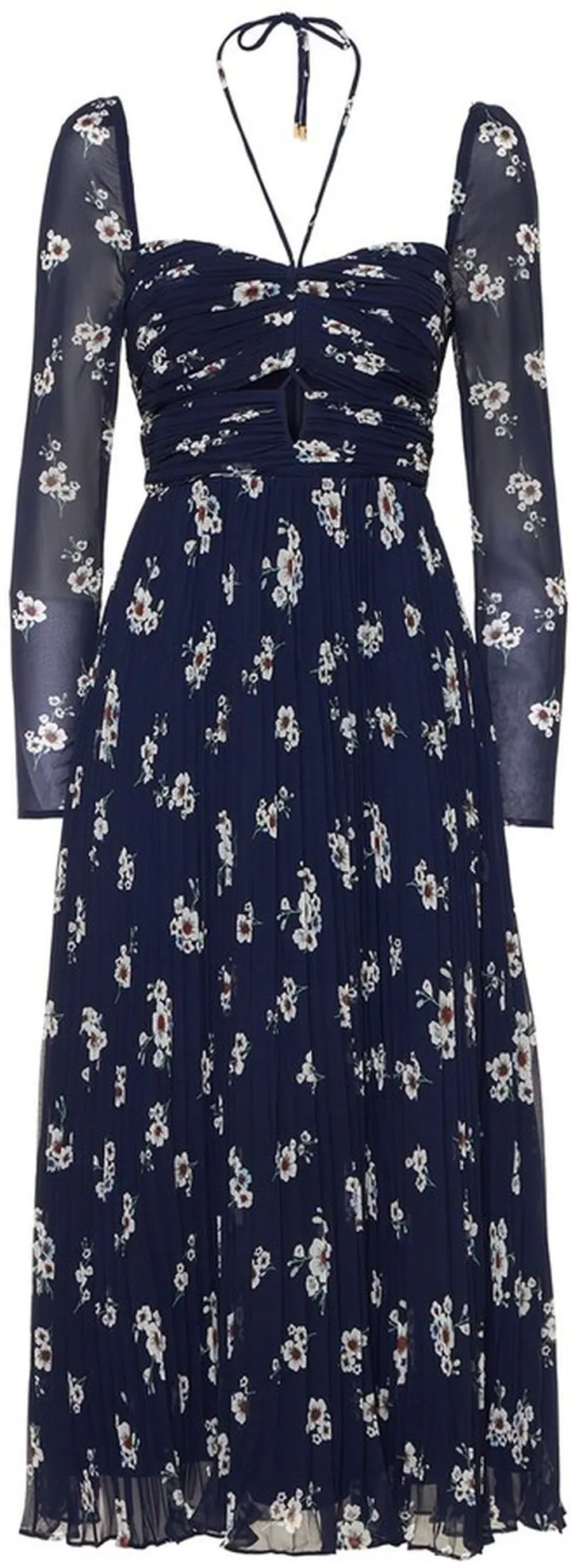 Pansy print chiffon cutout midi dress