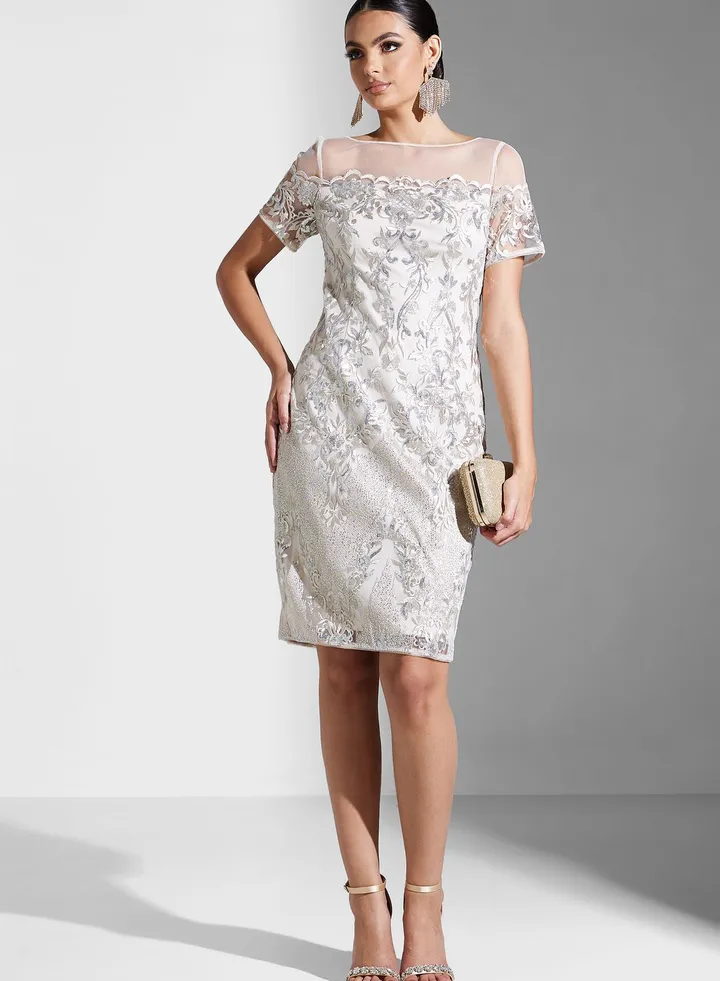 Embroidered Mesh Detail Dress