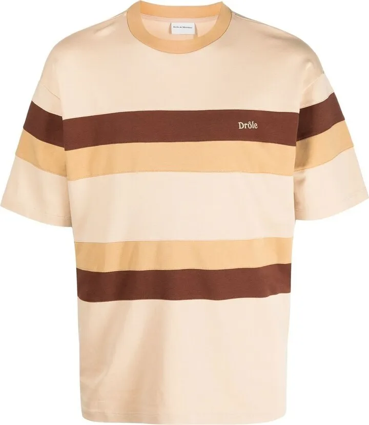 embroidered-logo striped T-shirt
