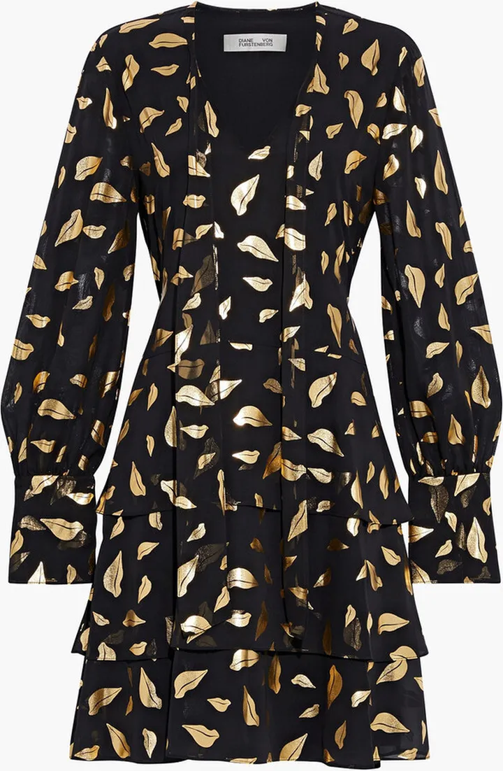 Mylah tiered metallic printed chiffon mini dress