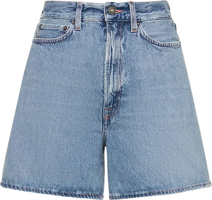 High rise cotton denim shorts