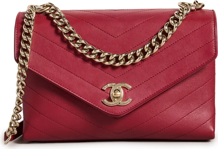 What Goes Around Comes Around Chanel Red Calfskin Chevron Flap Bag