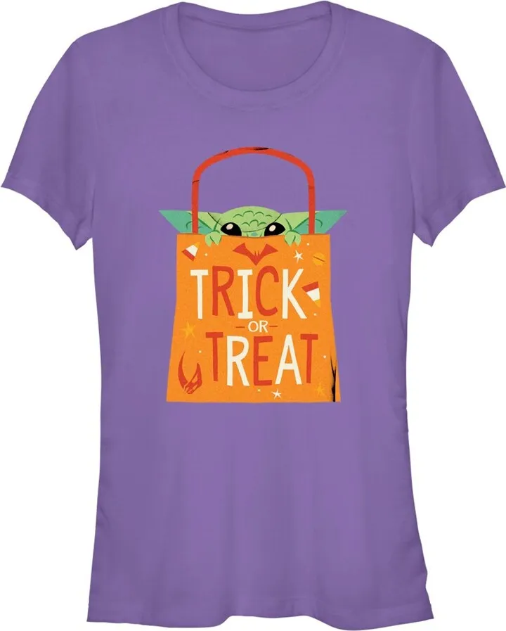 Junior's Star Wars The Mandalorian Halloween Grogu Trick or Treat Bag T-Shirt - Purple - Medium