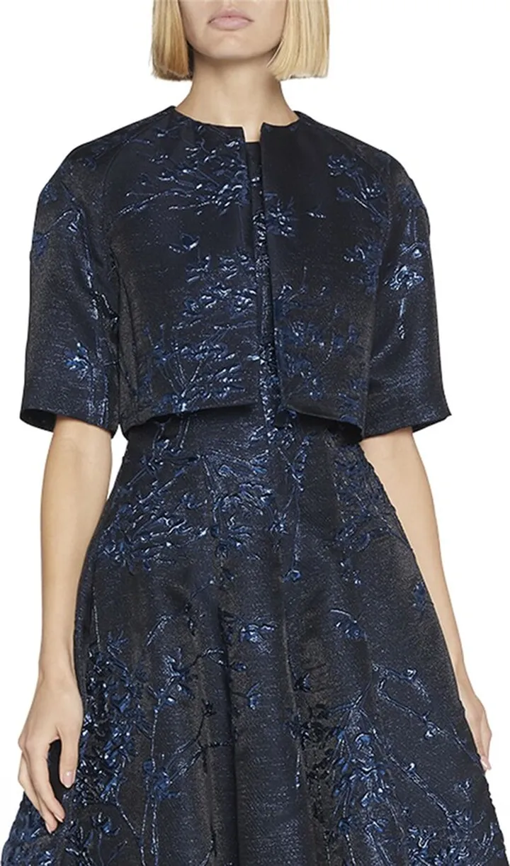 Metallic Twig Silk Jacquard Crop Jacket