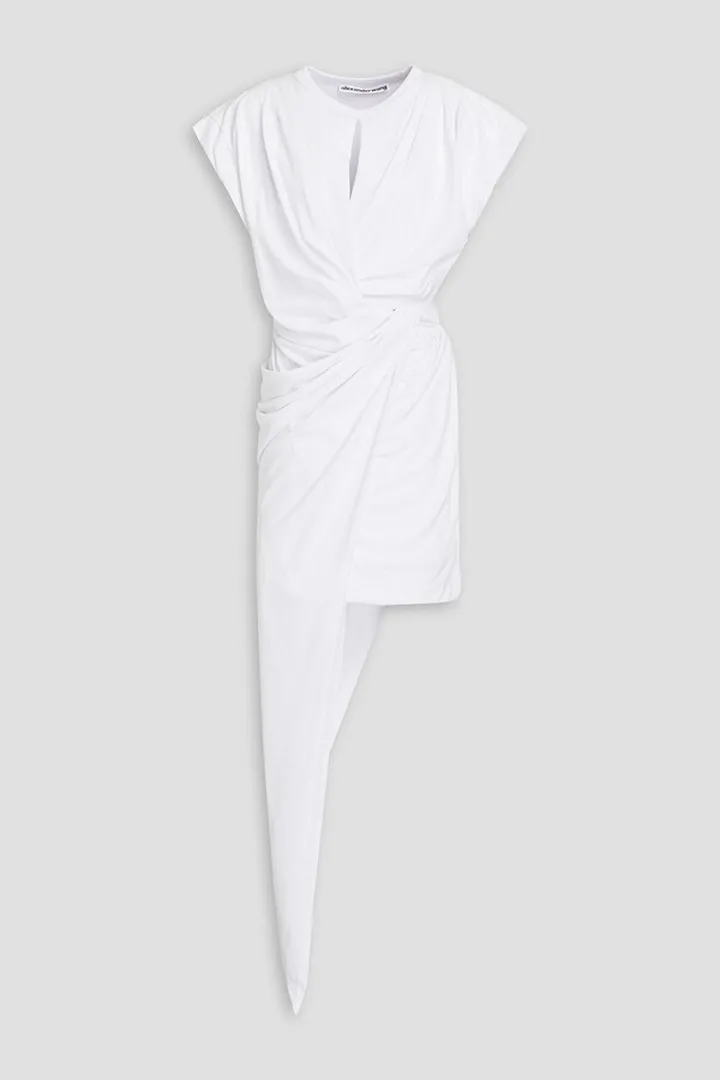 Layered draped cotton-jersey mini dress