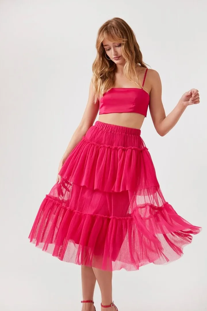 Cropped Cami & Mesh Skirt Set