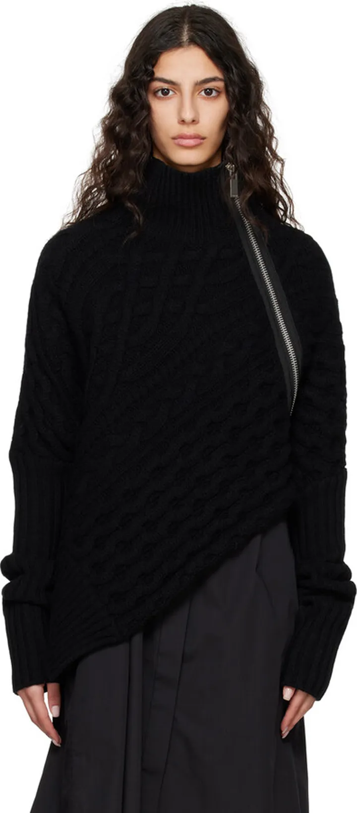 sacai Black Asymmetric Turtleneck