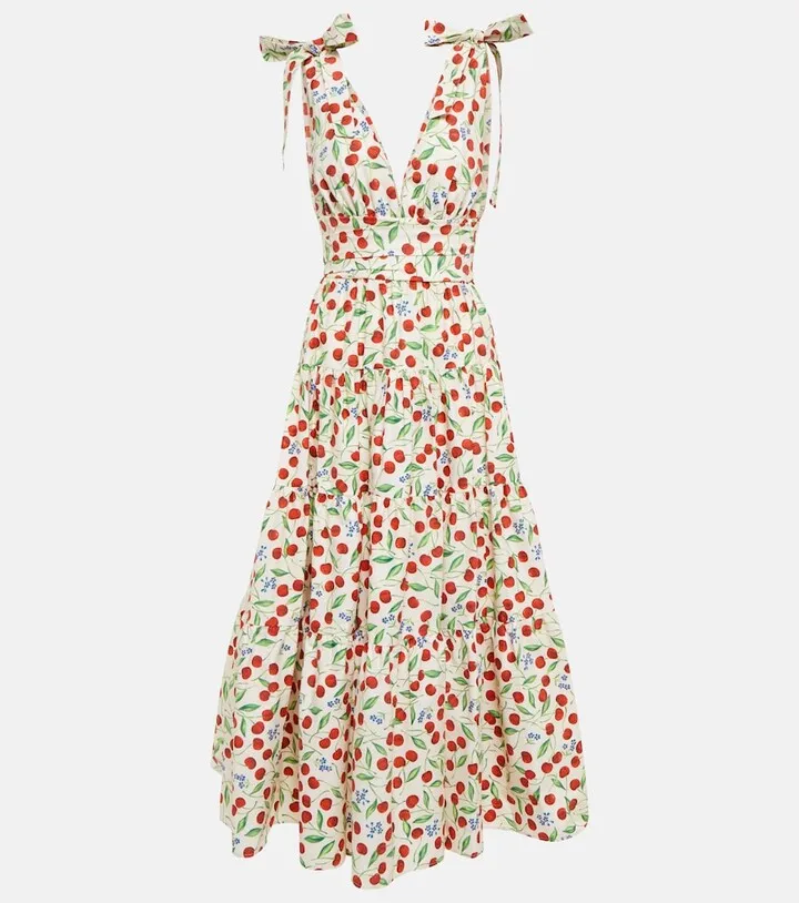 Printed cotton-blend midi dress