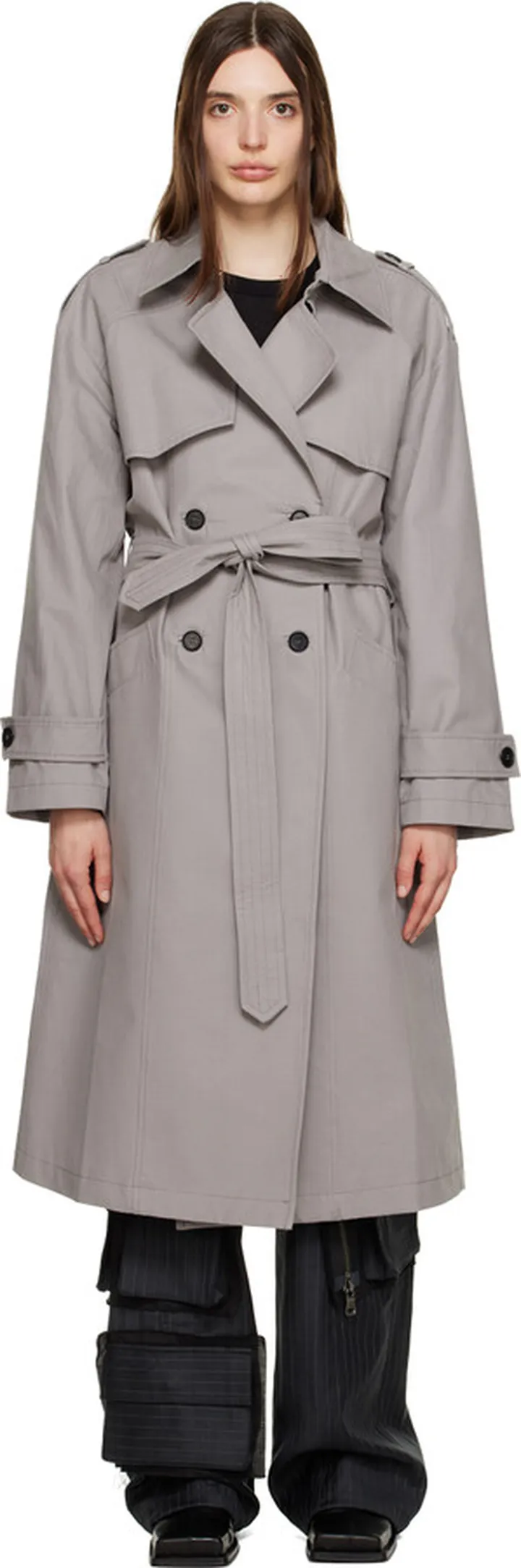 ANINE BING Gray Finley Trench Coat