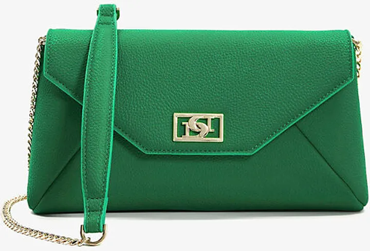 Womens Green-plain Synthetic Elissia Envelope Faux Leather Shoulder bag