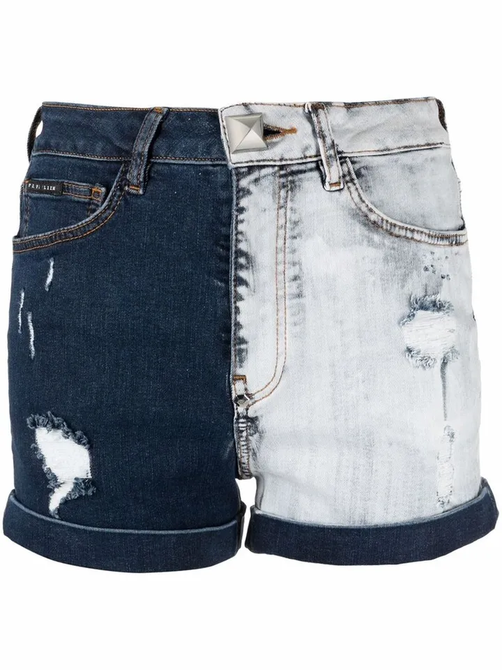 Two-Tone Denim Shorts